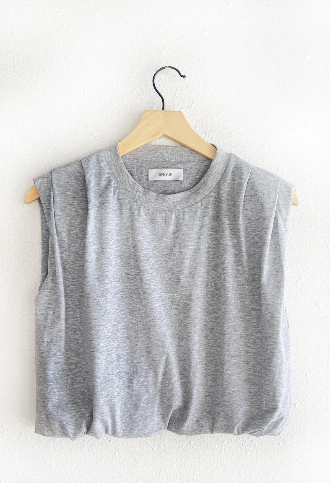 ALISA PADDED SHOULDER TOP - GREY