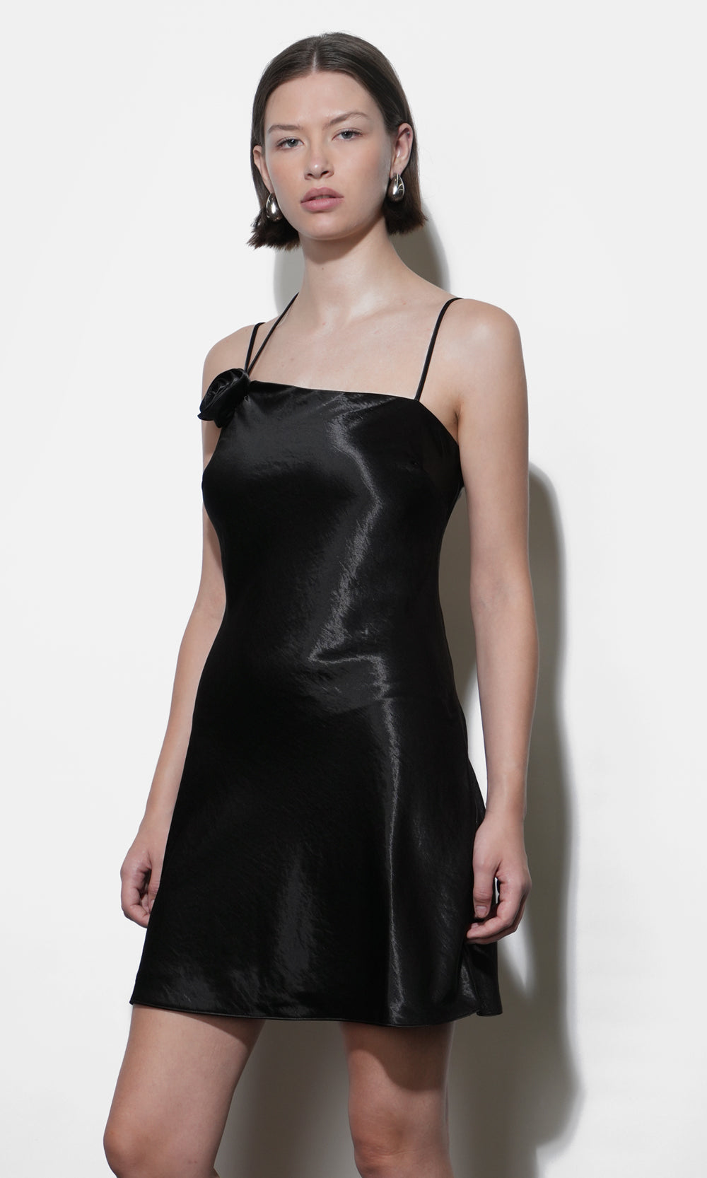 FLORIS ROSETTE SATIN MINI DRESS
