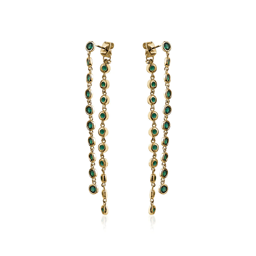 BACK FRONT BEZEL EARRINGS - EMERALD/GOLD