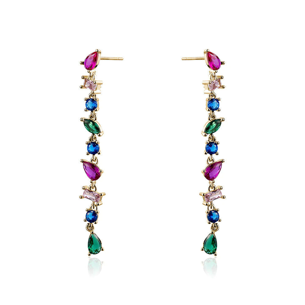 CRYSTAL COLOURS SHAPED DROP EARRINGS