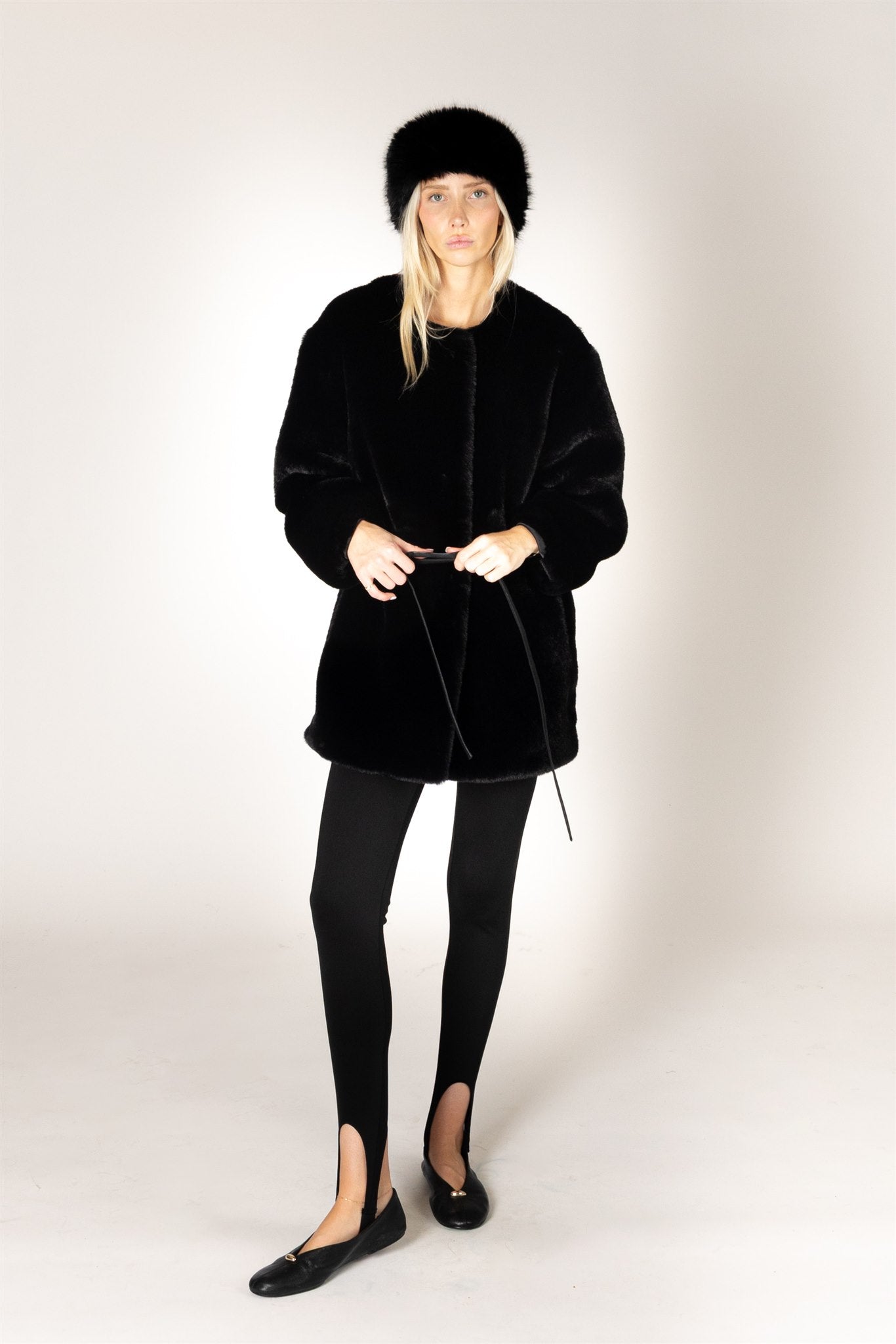 KELILA FAUX FUR COAT - BLACK