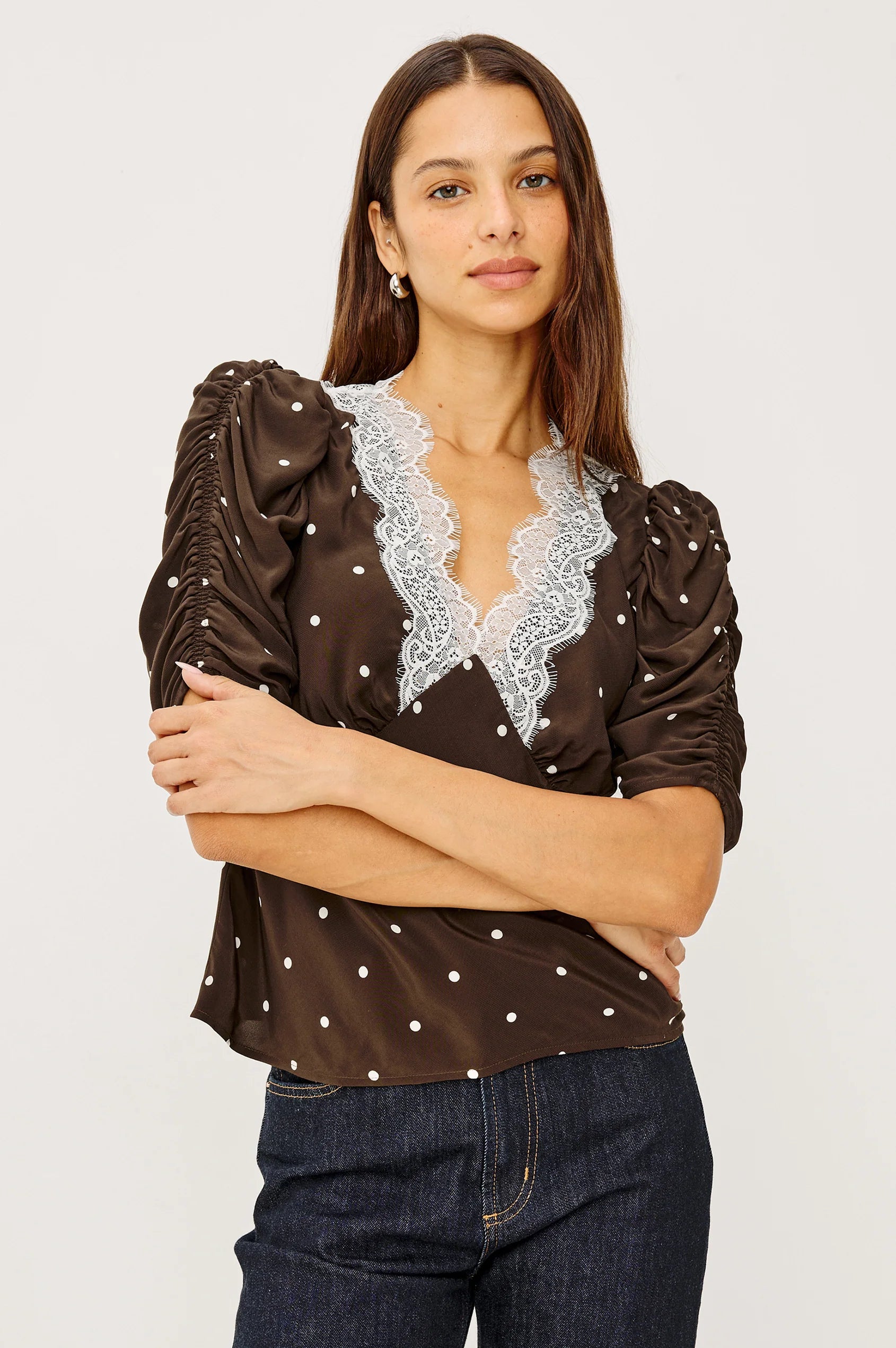 LAZARA TOP - COCOA POLKA DOTS