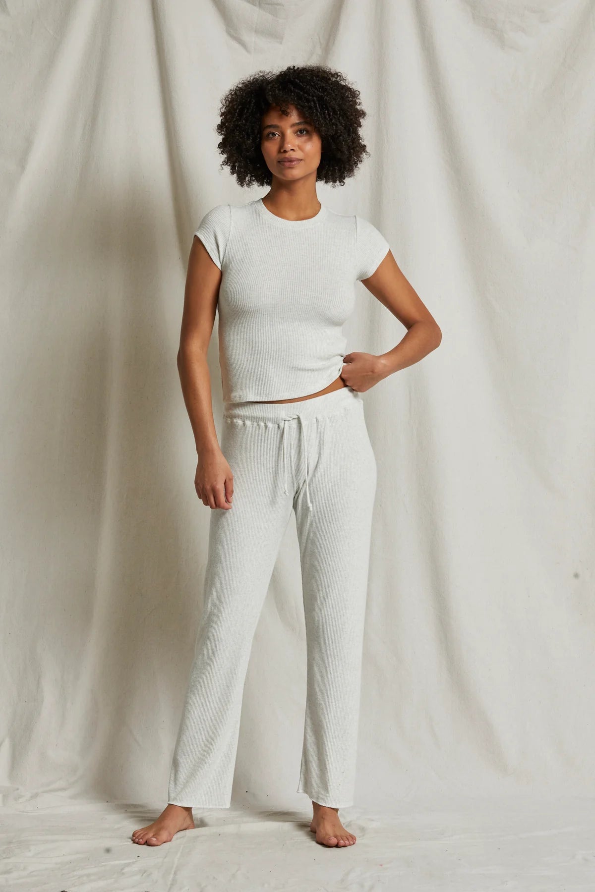 LEANN RIBBED STRAIGHT LEG PANT - HEATHER ASH