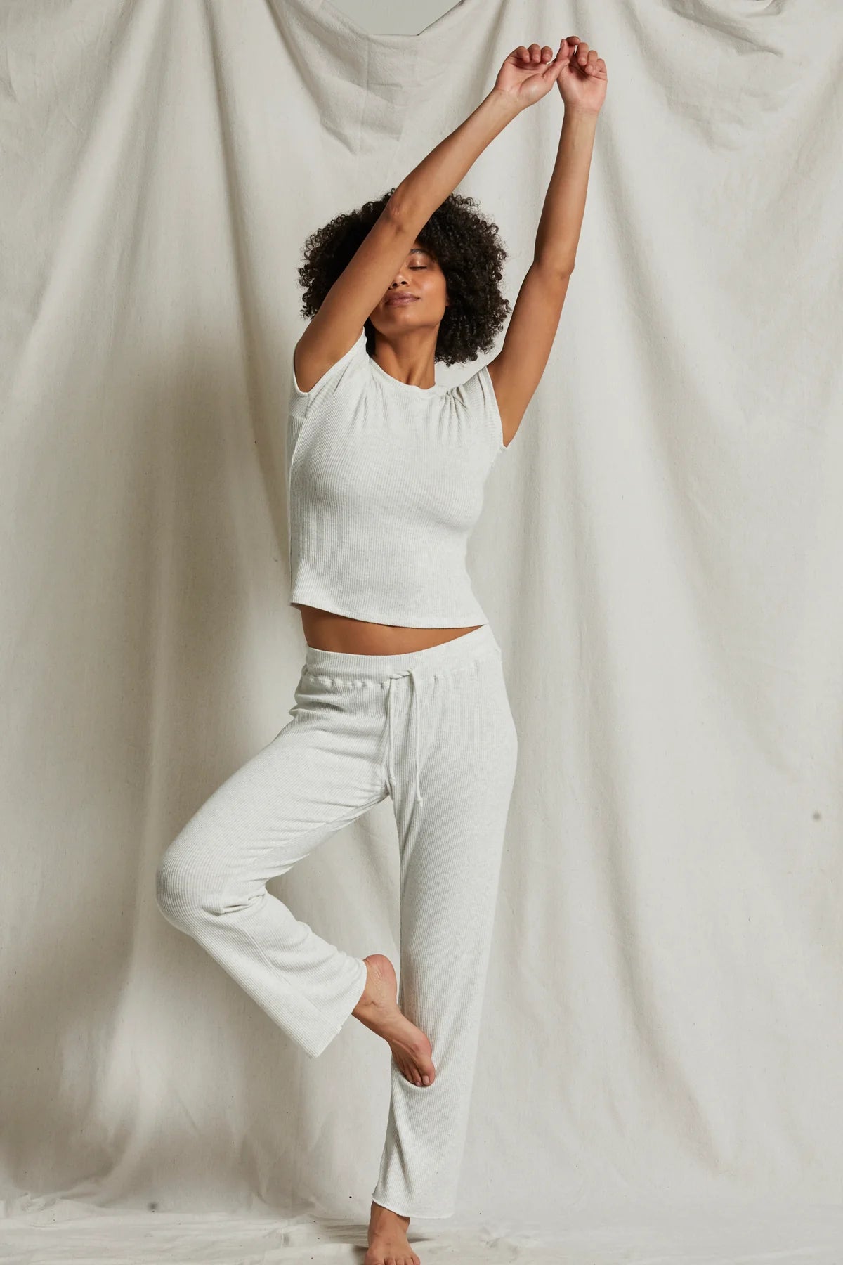 LEANN RIBBED STRAIGHT LEG PANT - HEATHER ASH