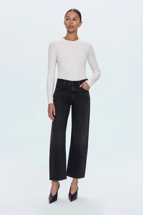 LEXI MID RISE BOWED STRAIGHT JEAN - SILVER SCREEN