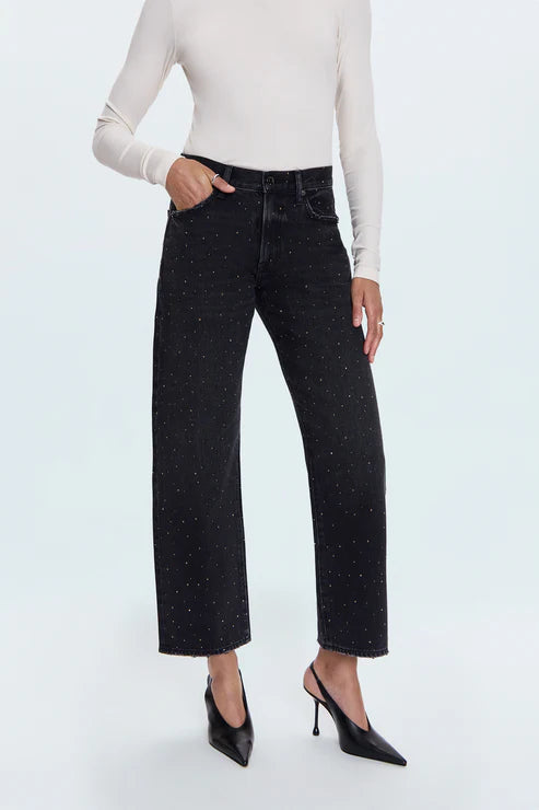 LEXI MID RISE BOWED STRAIGHT JEAN - SILVER SCREEN