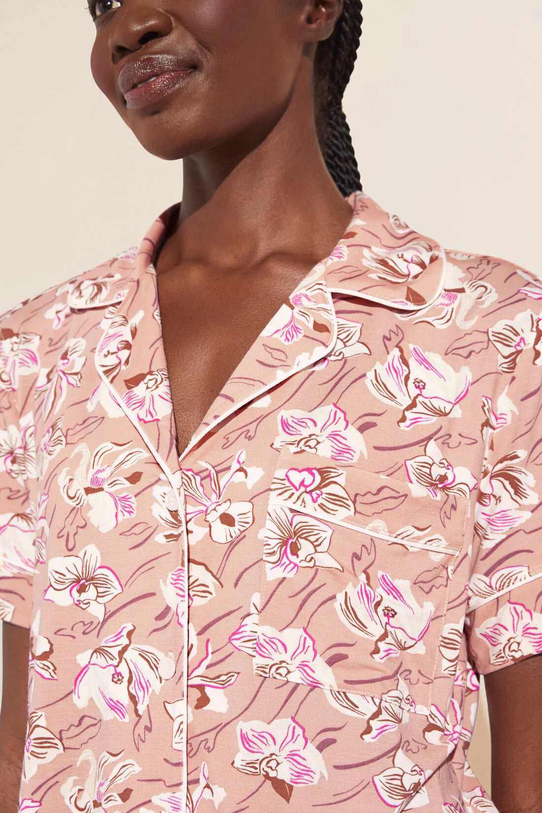 GISELE PRINTED MODAL RELAXED SHORT PJ SET - FIORE ROSE CLOUD/IVORY (ONLINE ONLY)