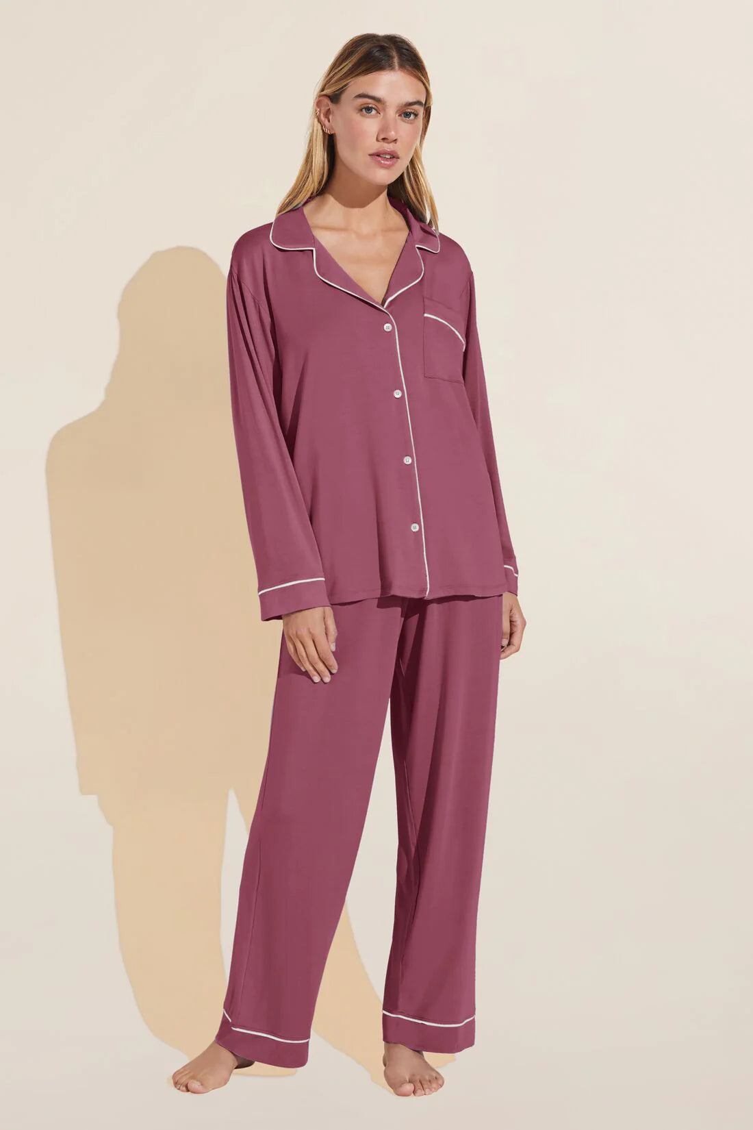 GISELE MODAL LONG PJ SET - RASPBERRY/IVORY