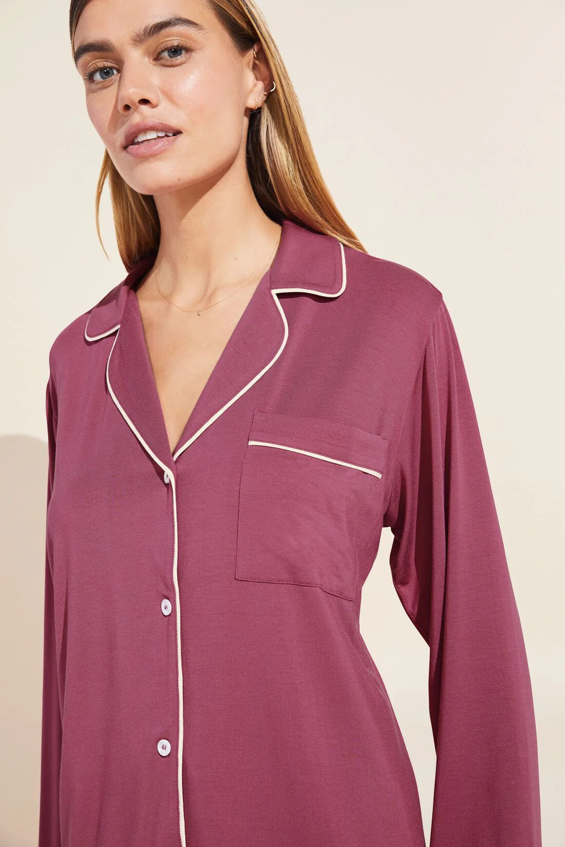 GISELE MODAL LONG PJ SET - RASPBERRY/IVORY