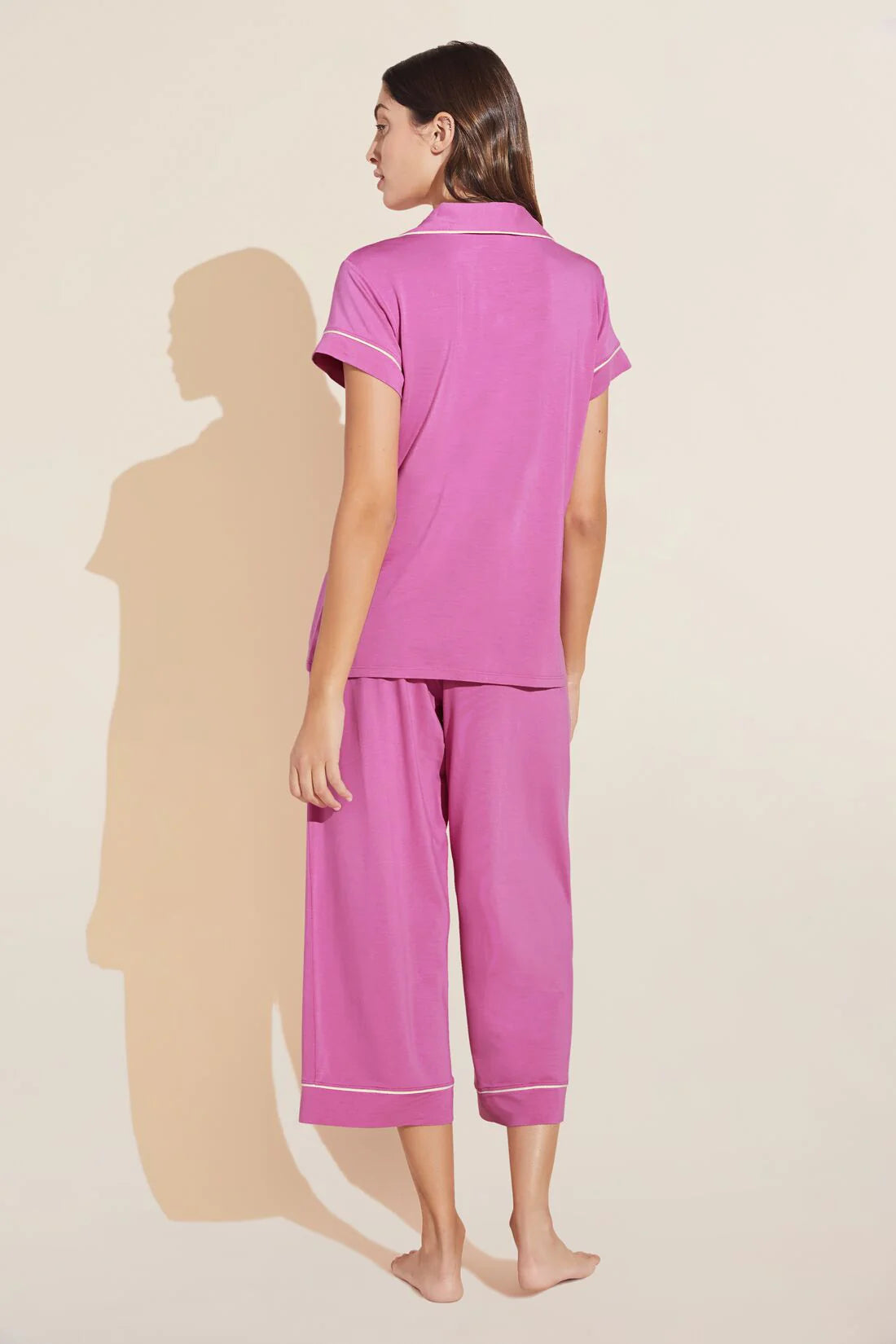 GISELE SHORT SLEEVE CROPPED PJ SET - ITALIAN ROSE/IVORY