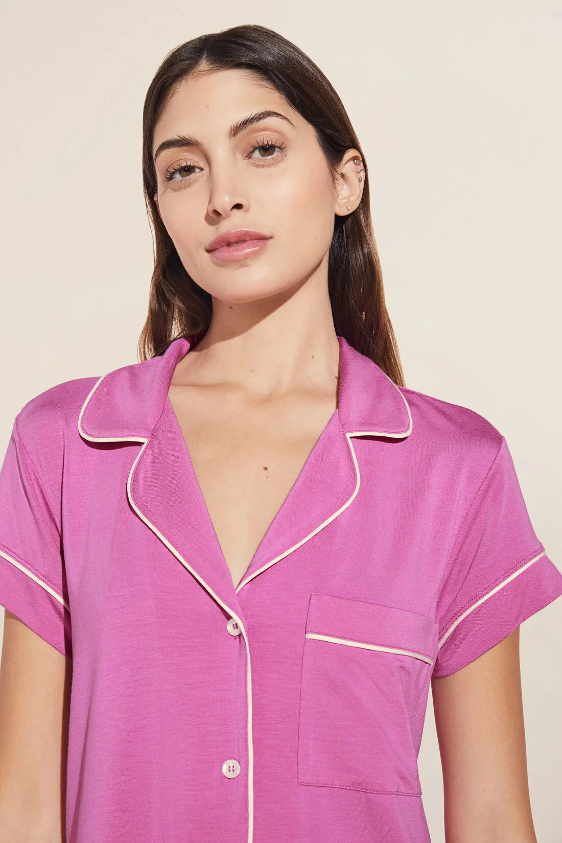 GISELE SHORT SLEEVE CROPPED PJ SET - ITALIAN ROSE/IVORY