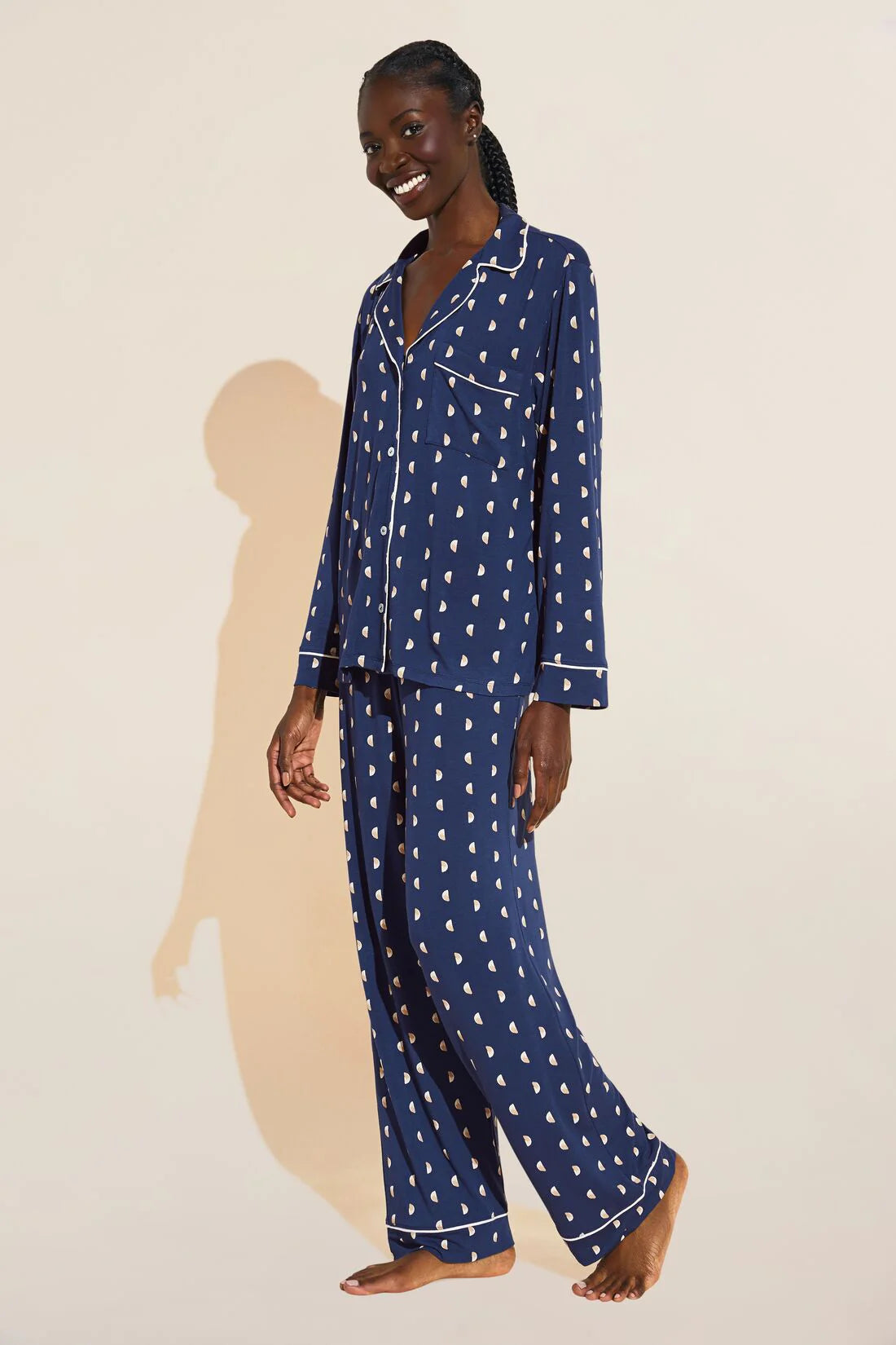 GISELE PRINTED MODAL LONG PJ SET - MOONLIGHT NAVY/IVORY