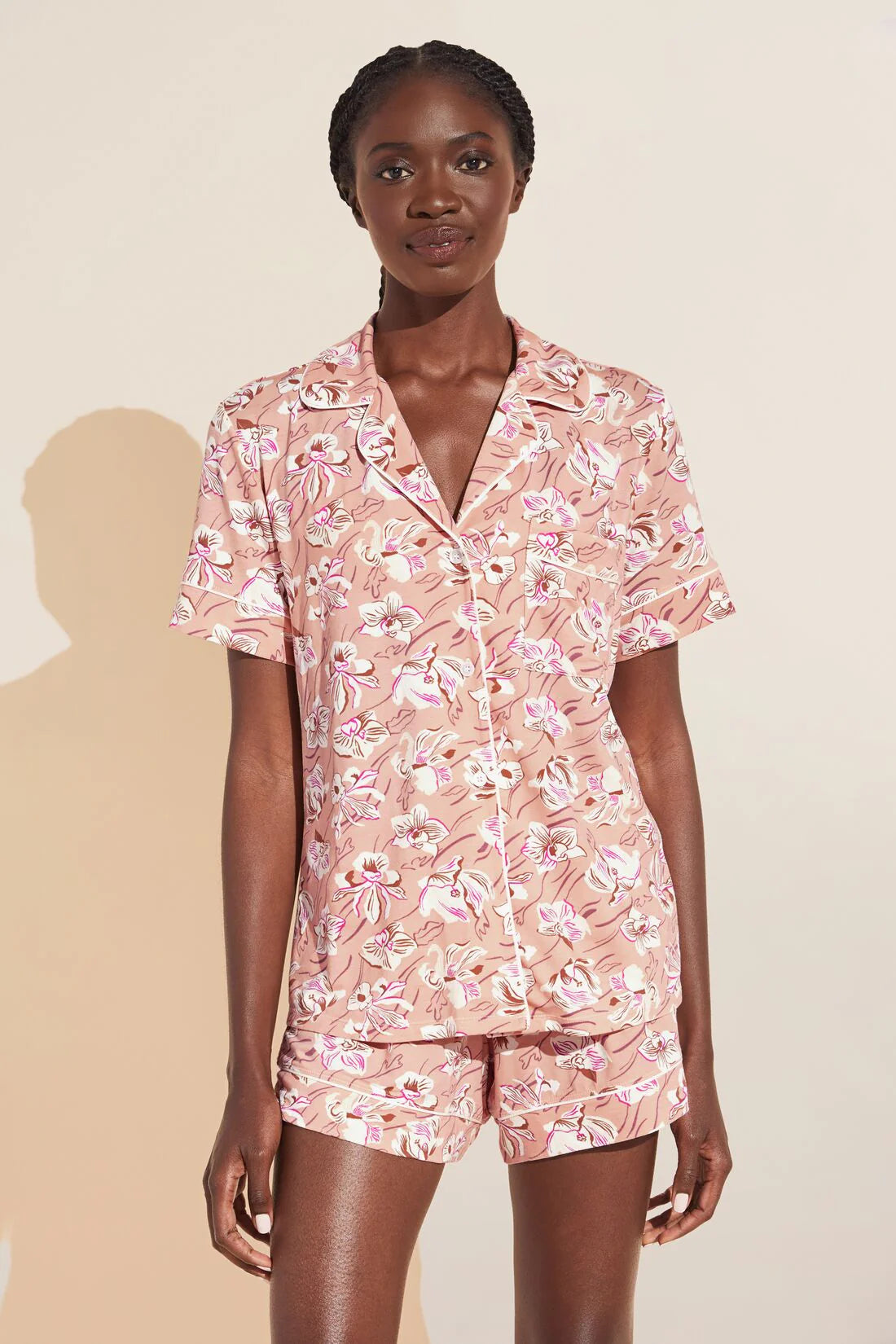 GISELE PRINTED MODAL RELAXED SHORT PJ SET - FIORE ROSE CLOUD/IVORY (ONLINE ONLY)