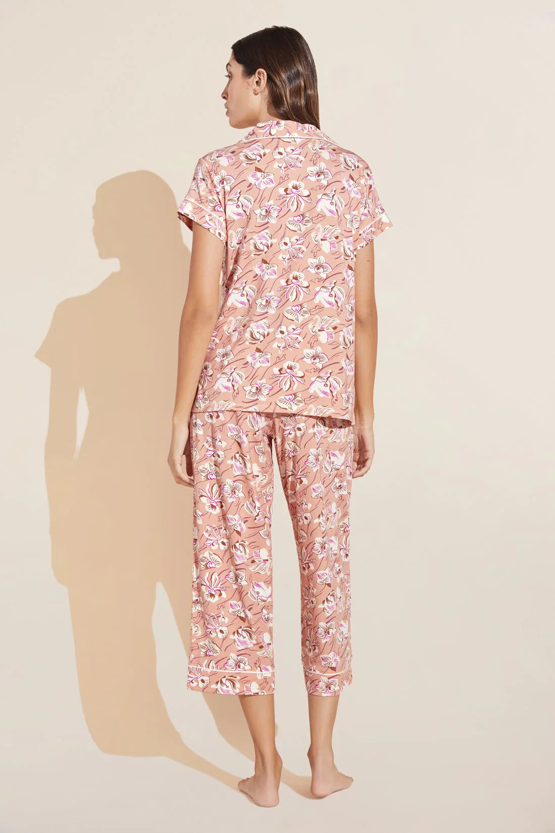 GISELE PRINTED MODAL SHORT SLEEVE CROPPED PJ SET - FIORE ROSE CLOUD/IVORY
