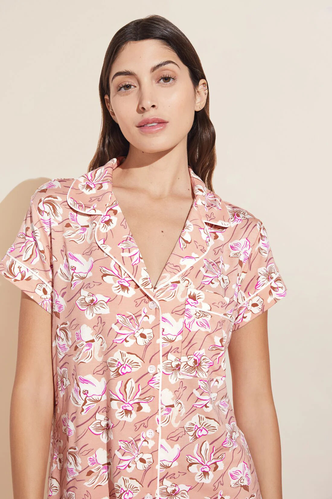 GISELE PRINTED MODAL SHORT SLEEVE CROPPED PJ SET - FIORE ROSE CLOUD/IVORY