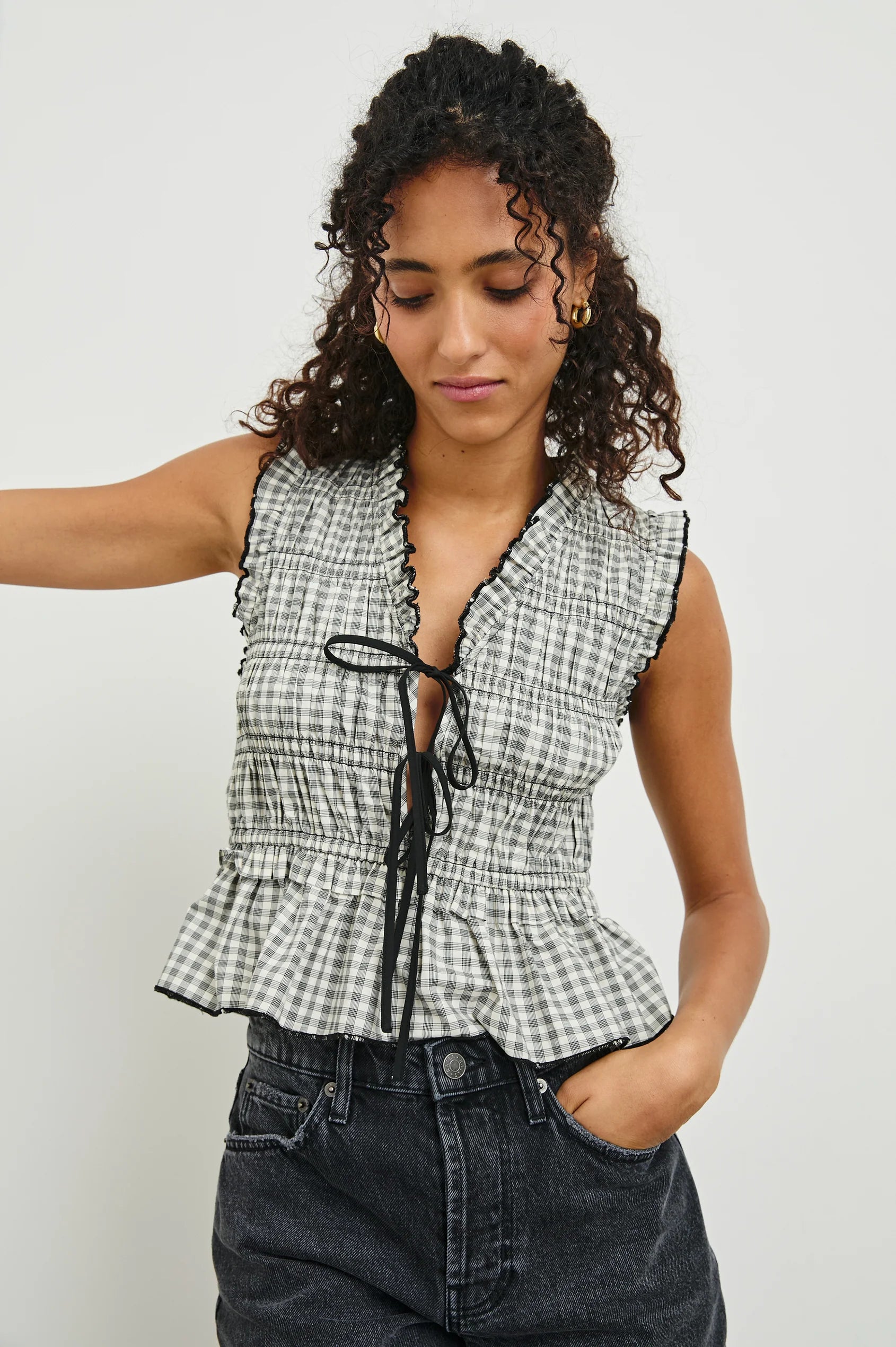 MARTINE TOP - IVORY JET GINGHAM