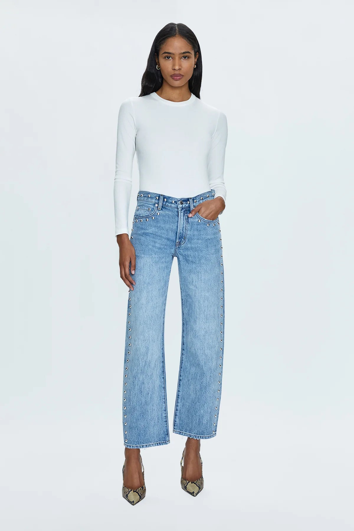 LEXI MID RISE BOWED STRAIGHT - SATELLITE