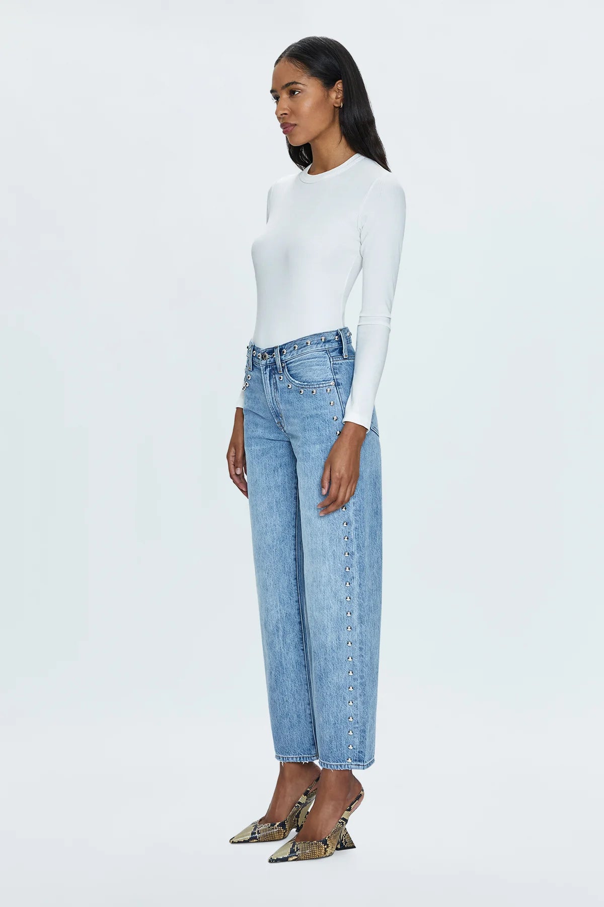 LEXI MID RISE BOWED STRAIGHT - SATELLITE