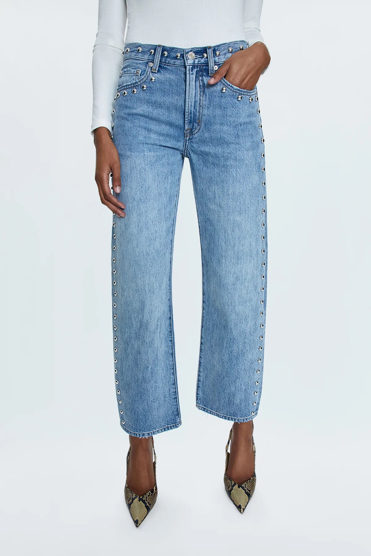 LEXI MID RISE BOWED STRAIGHT - SATELLITE