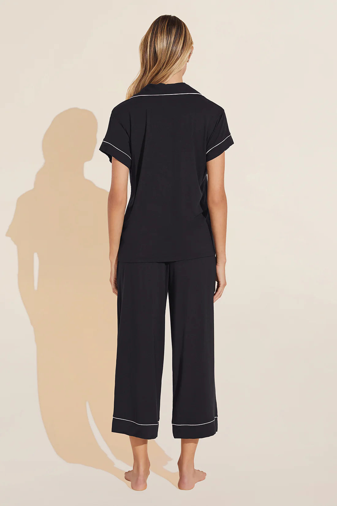 GISELE SHORT SLEEVE CROPPED PJ SET - BLACK/SORBET PINK