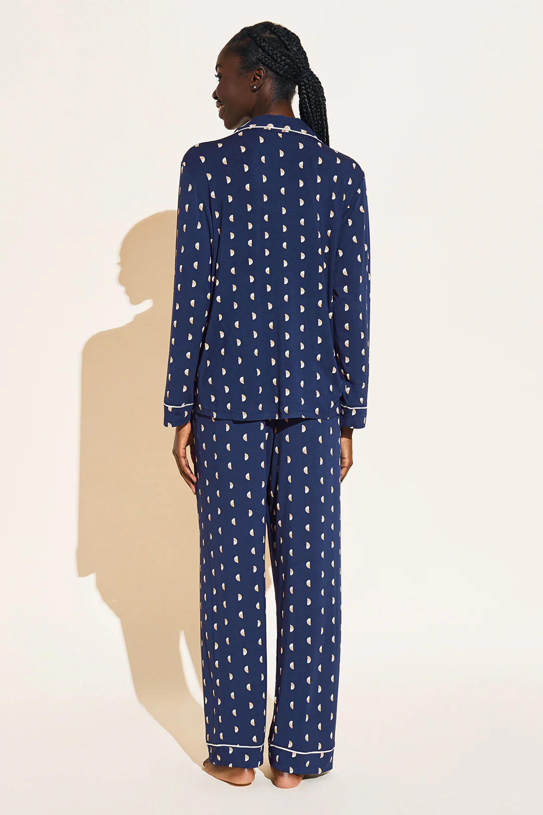 GISELE PRINTED MODAL LONG PJ SET - MOONLIGHT NAVY/IVORY