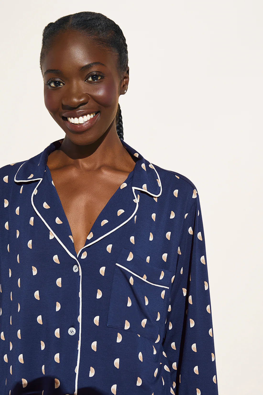 GISELE PRINTED MODAL LONG PJ SET - MOONLIGHT NAVY/IVORY
