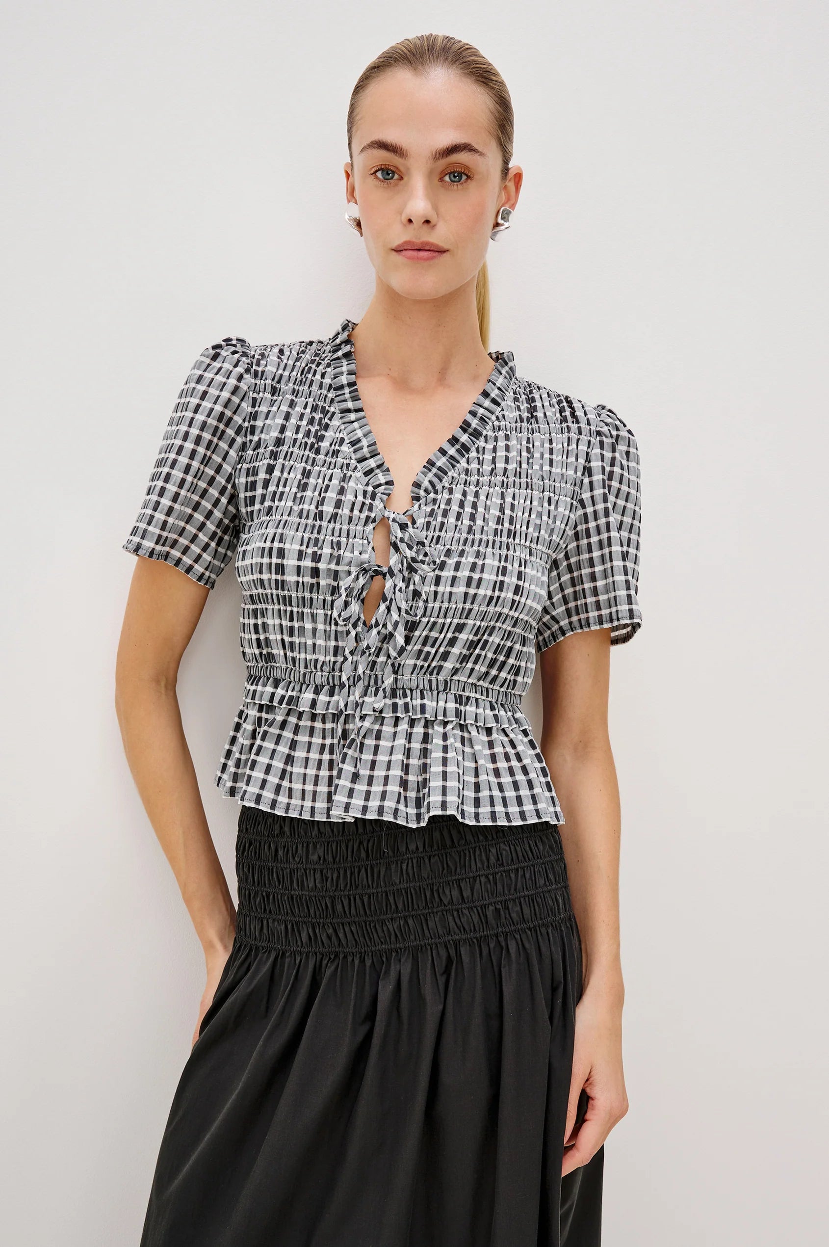 PORTIA TOP - ASH SEERSUCKER