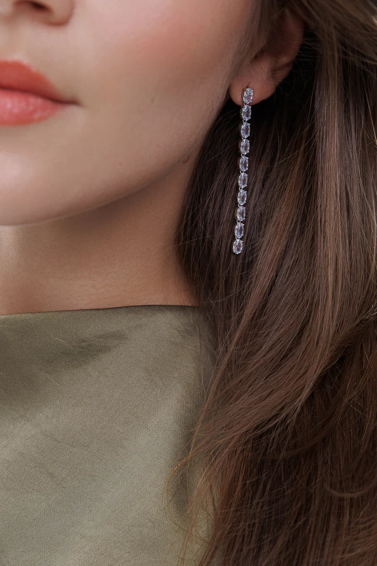 LONG OVAL CRYSTAL EARRINGS