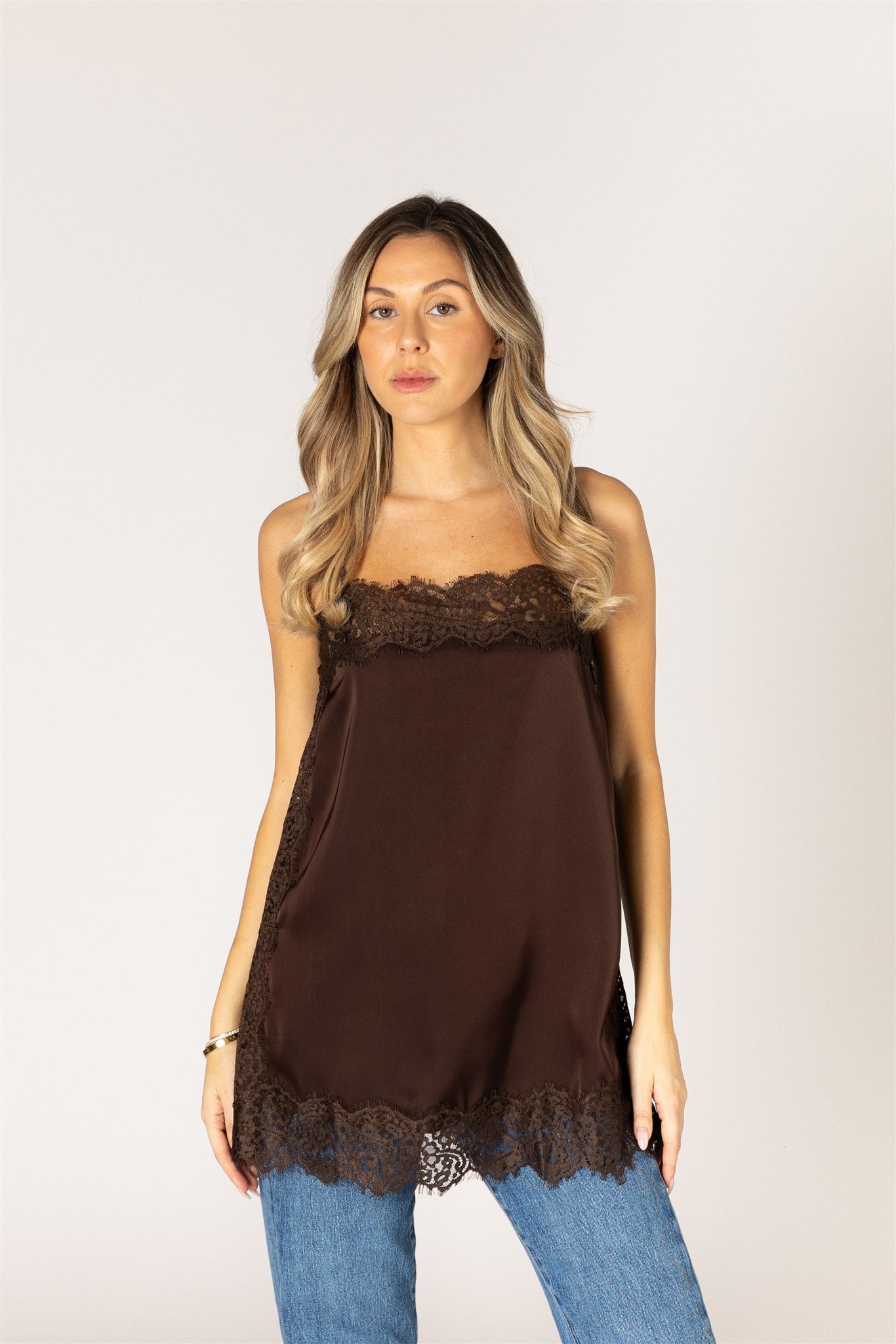 LACE CAMI TOP - CHOCOLATE