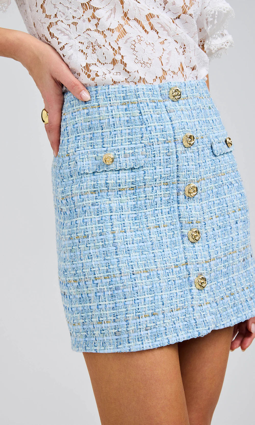 JINNY TWEED SKIRT - SKY BLUE