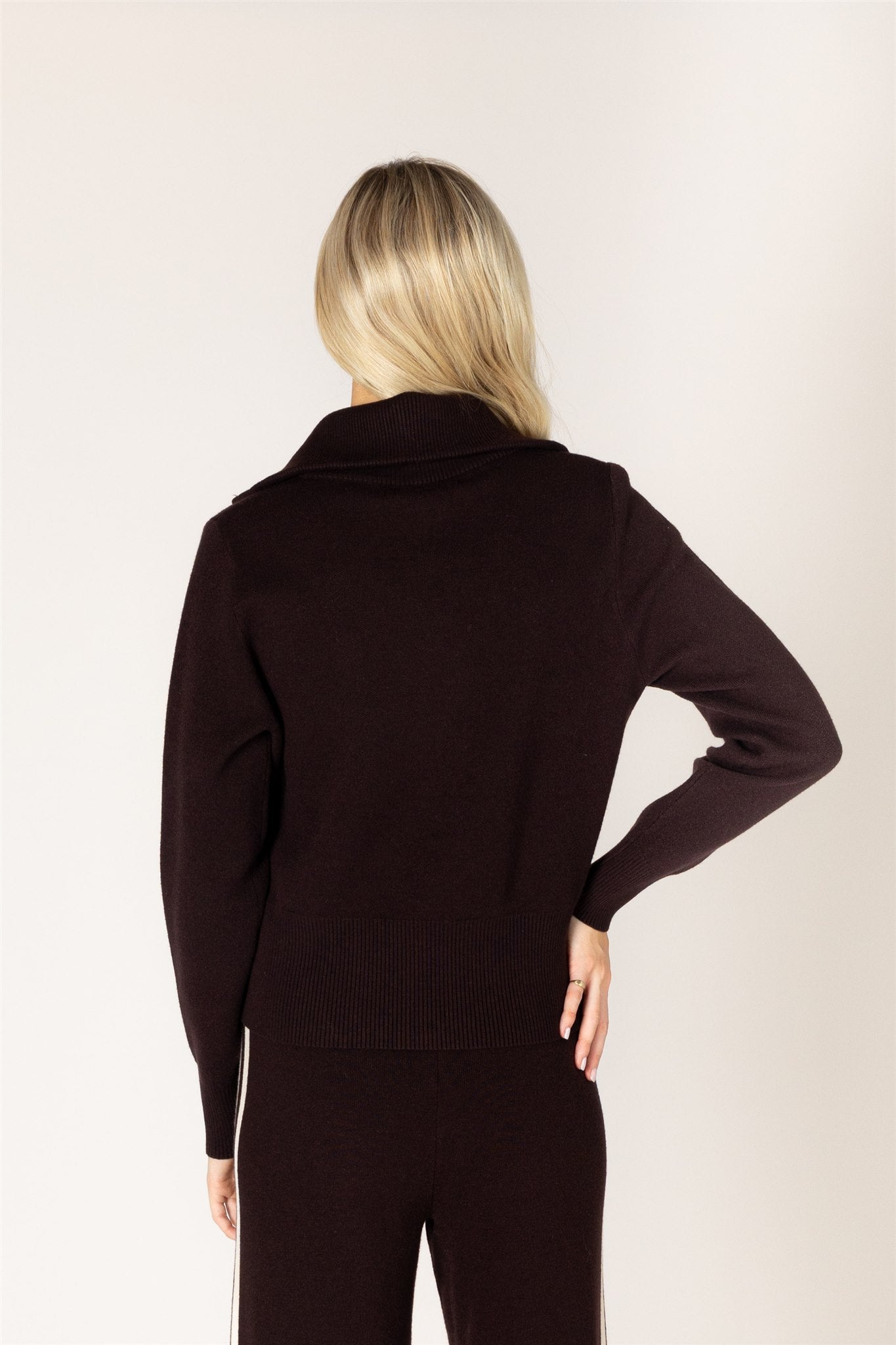 WEST ZIP UP CARDIGAN - ESPRESSO