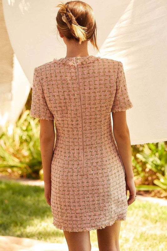 PORTO TWEED MINI DRESS - PINK