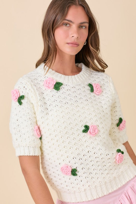 CLARE CROCHET KNIT TOP - IVORY