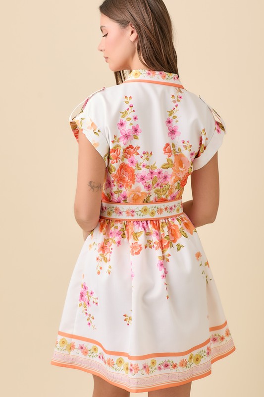 AMBRIA COLLARED MINI DRESS - ORANGE FLORAL