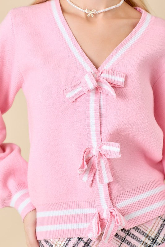 AMY BOW CARDIGAN - PINK