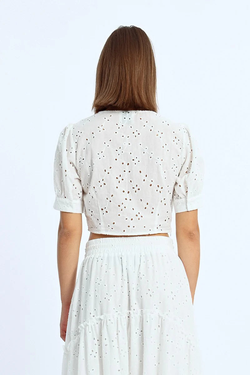 BALLOON SLEEVE EMBROIDERED TOP