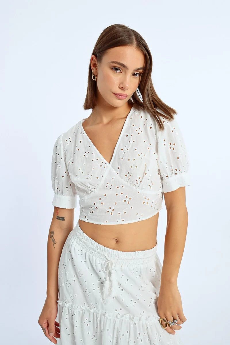 BALLOON SLEEVE EMBROIDERED TOP