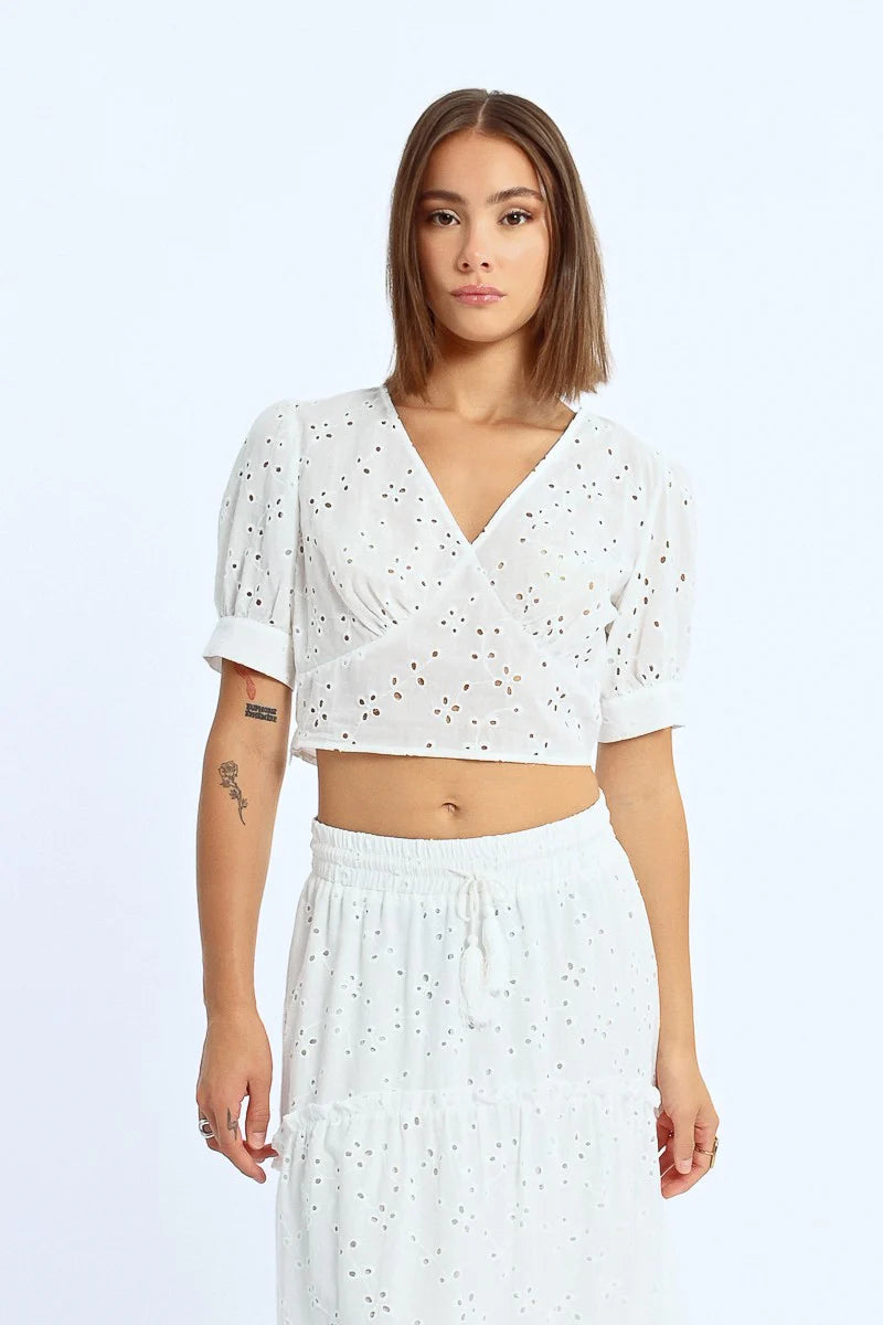 BALLOON SLEEVE EMBROIDERED TOP