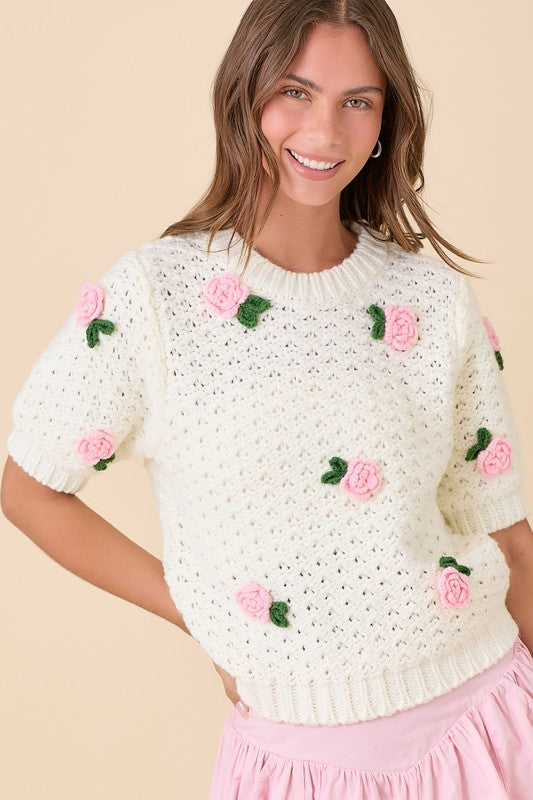 CLARE CROCHET KNIT TOP - IVORY