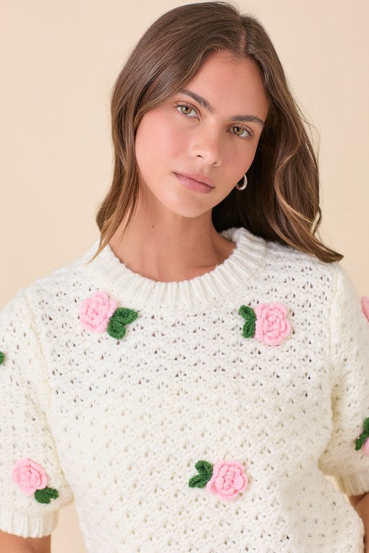 CLARE CROCHET KNIT TOP - IVORY