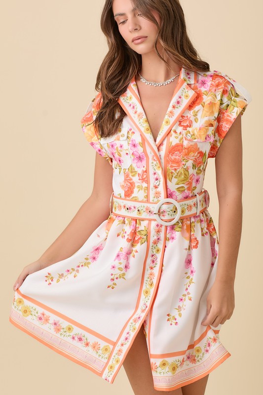 AMBRIA COLLARED MINI DRESS - ORANGE FLORAL