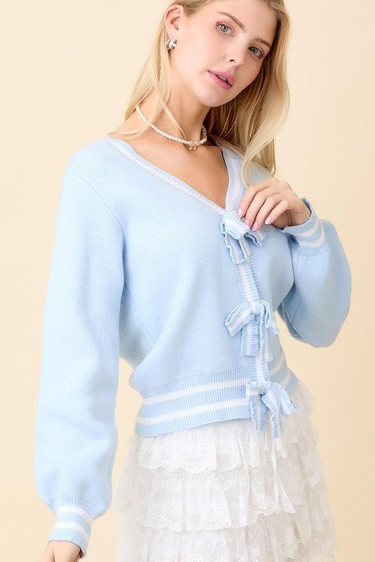 AMY BOW CARDIGAN - LIGHT BLUE