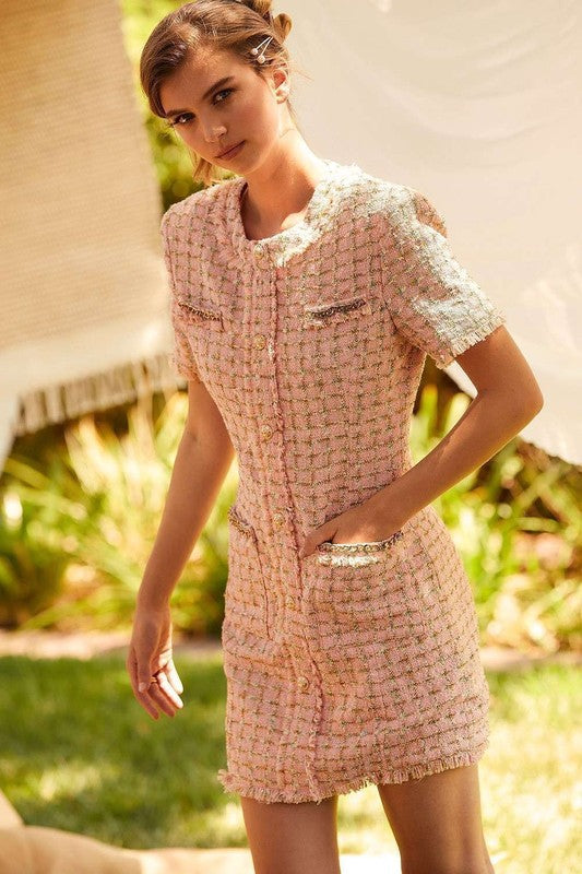 PORTO TWEED MINI DRESS - PINK