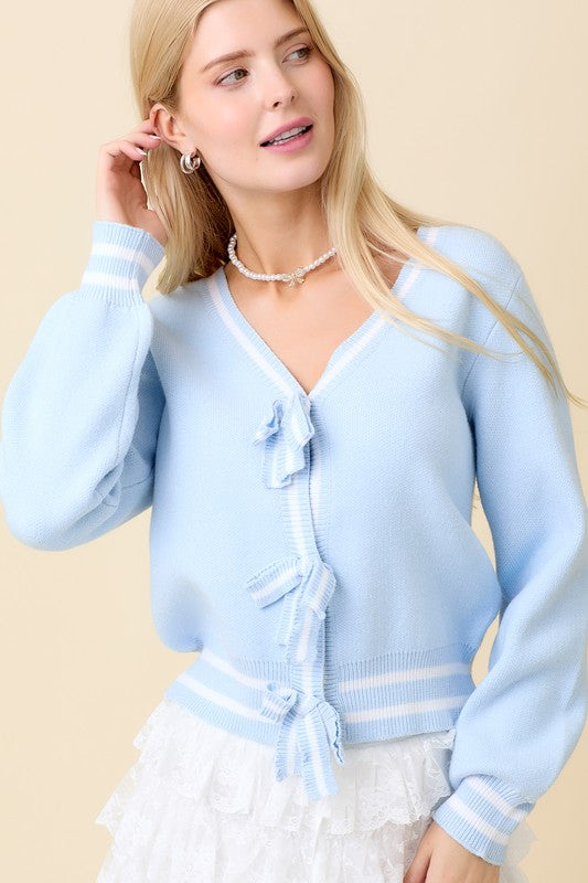 AMY BOW CARDIGAN - LIGHT BLUE