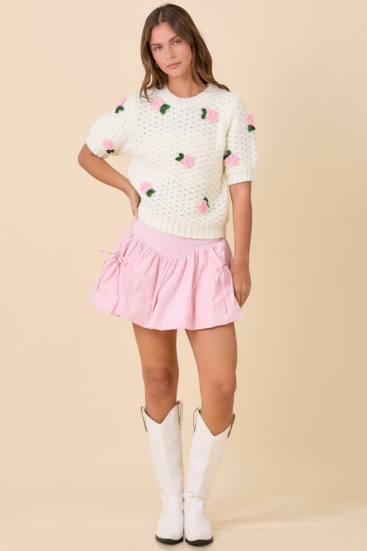 CLARE CROCHET KNIT TOP - IVORY
