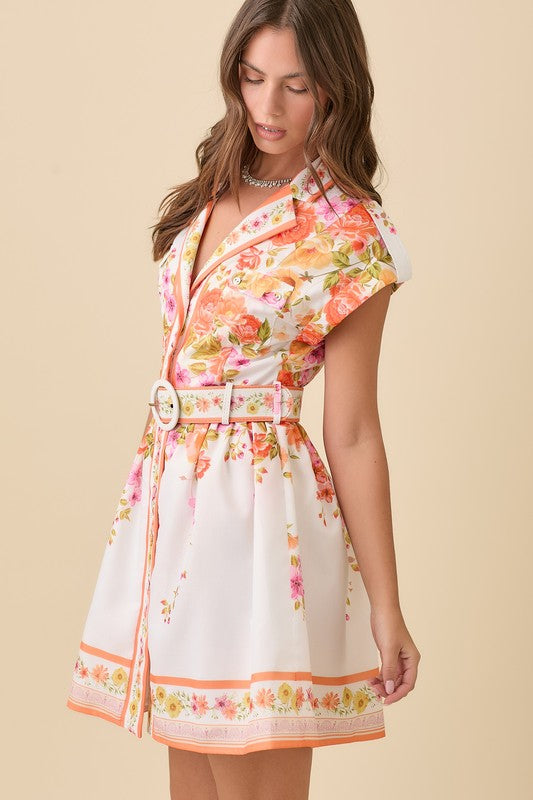 AMBRIA COLLARED MINI DRESS - ORANGE FLORAL