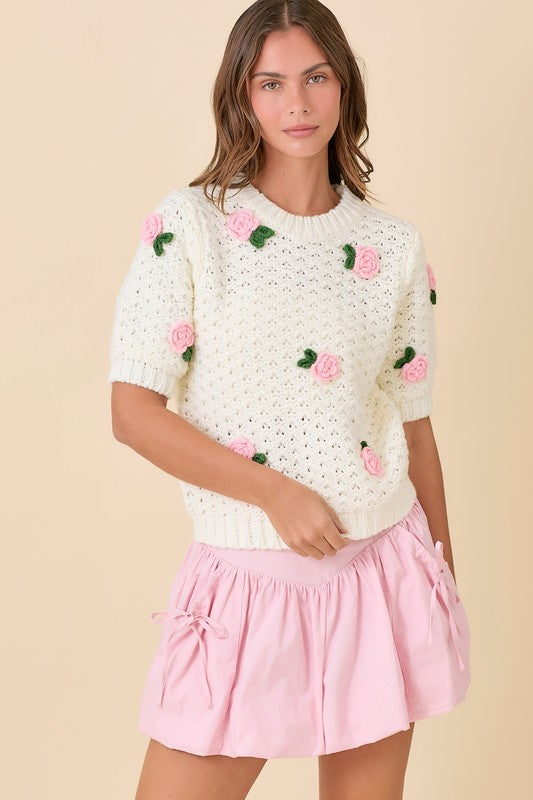CLARE CROCHET KNIT TOP - IVORY