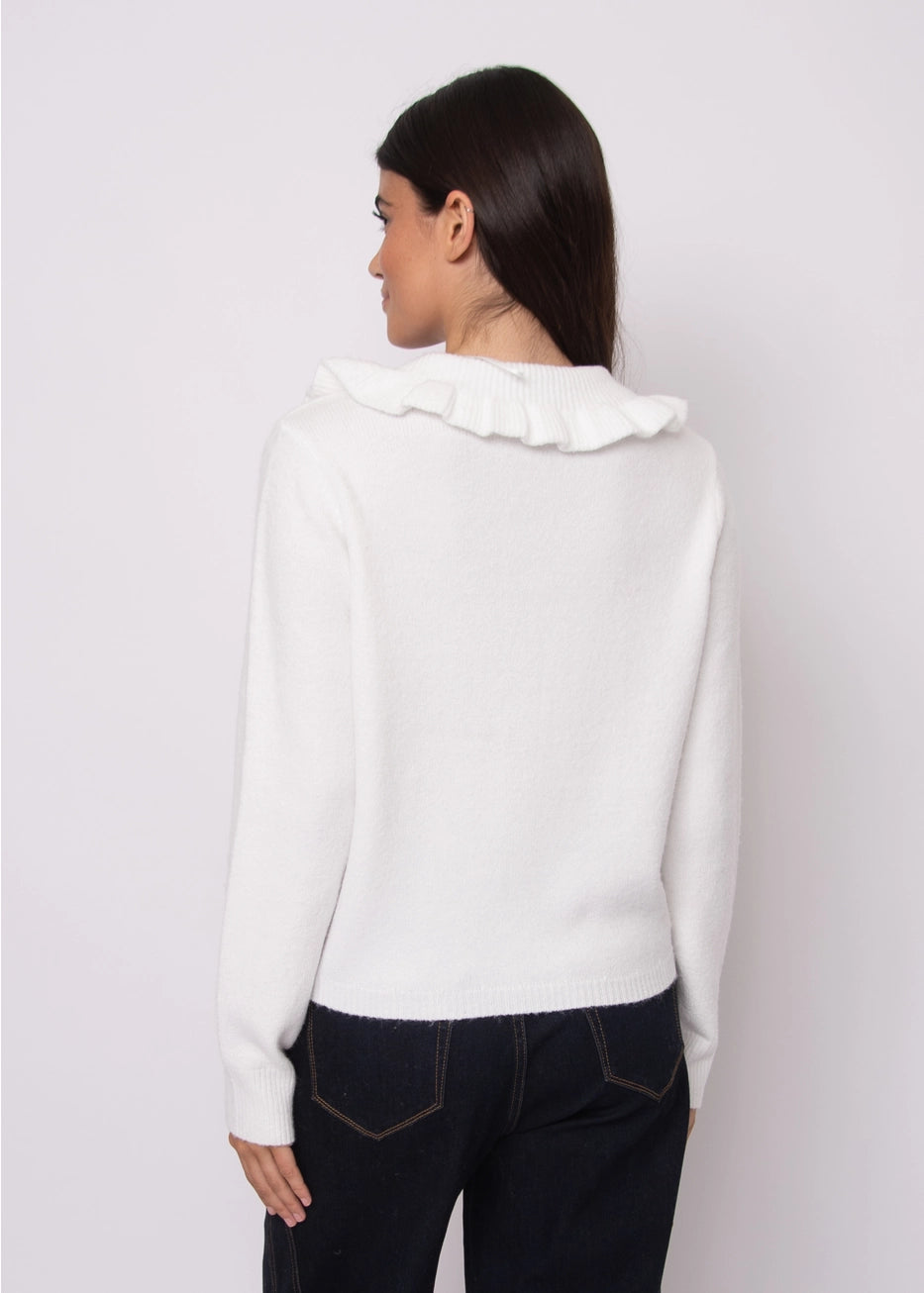 HYDRANGEA RUFFLE CARDIGAN - MARSHMELLOW
