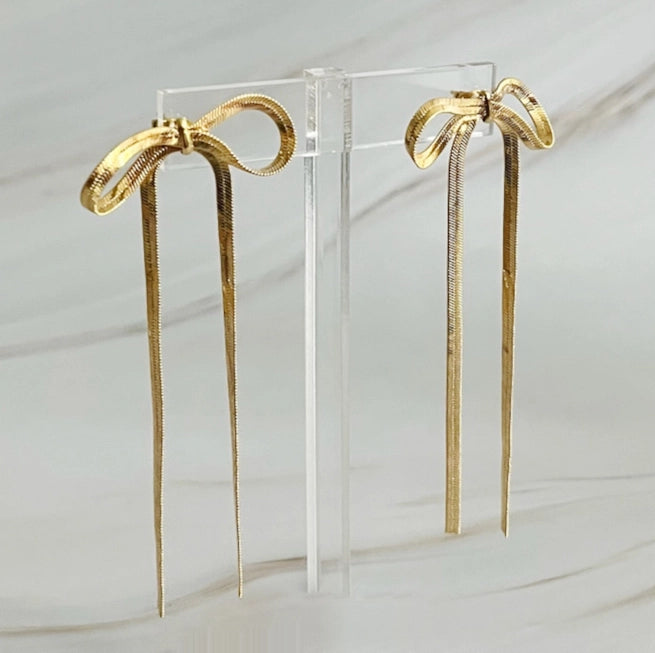 LONG DROP BOW EARRINGS