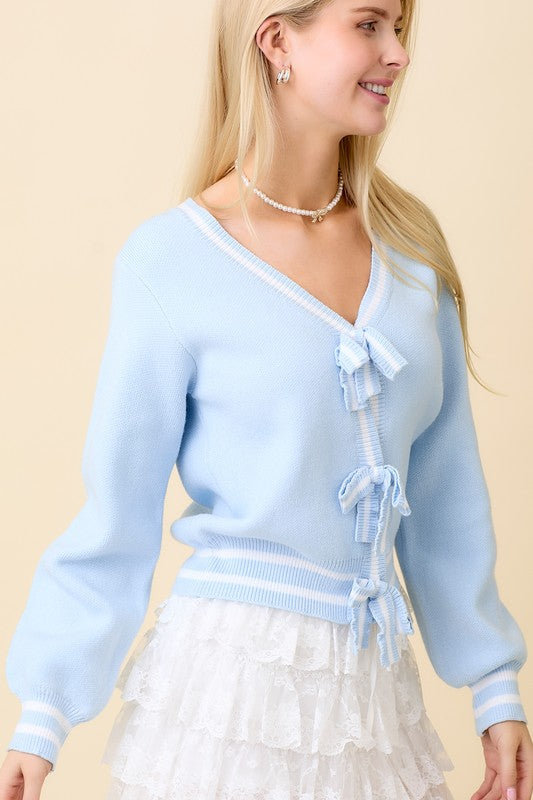AMY BOW CARDIGAN - LIGHT BLUE